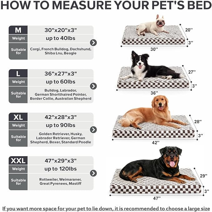 JOEJOY Dog Bed for Large Dogs, Large Orthopedic Dog Bed with Removable Washable Cover, Cute Modern Plush & Memory Egg Crate Foam Dog Bed, 36 x 27 inch, Cofffee