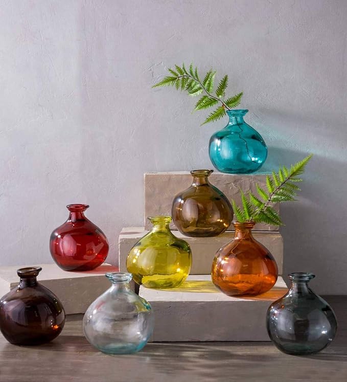 VivaTerra Recycled Bubble Glass Balloon Vase – Handblown Glass Vases for Centerpieces – Unique Organic Shape in a Delicate Grey Color – Sustainable and Unique Home Decor (7" H x 6.25" Dia.)