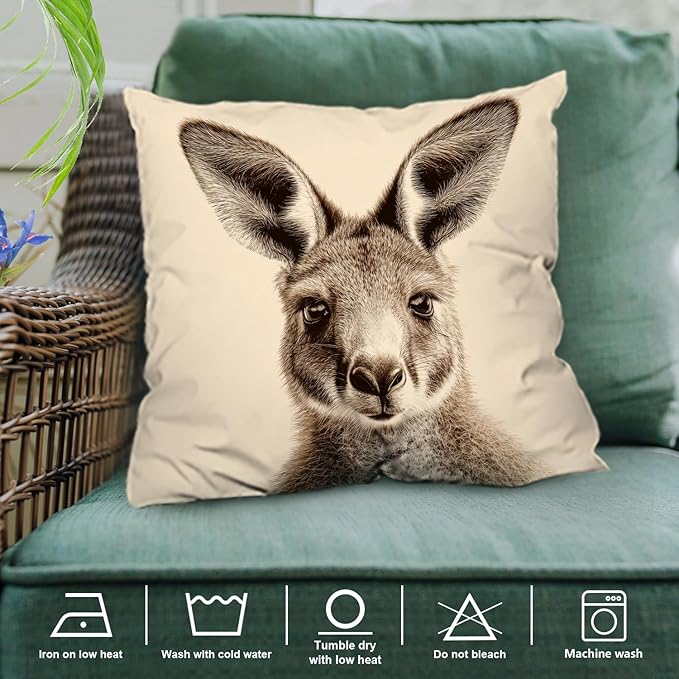 Shrahala Cute Kangaroo Decorative Throw Pillow Cover, Sepia Toned Kangaroo Portrait Square Pillowcase Blended Double-Sided No Inserts for Bedroom Living Room Set of 2 (20 x 20 in)