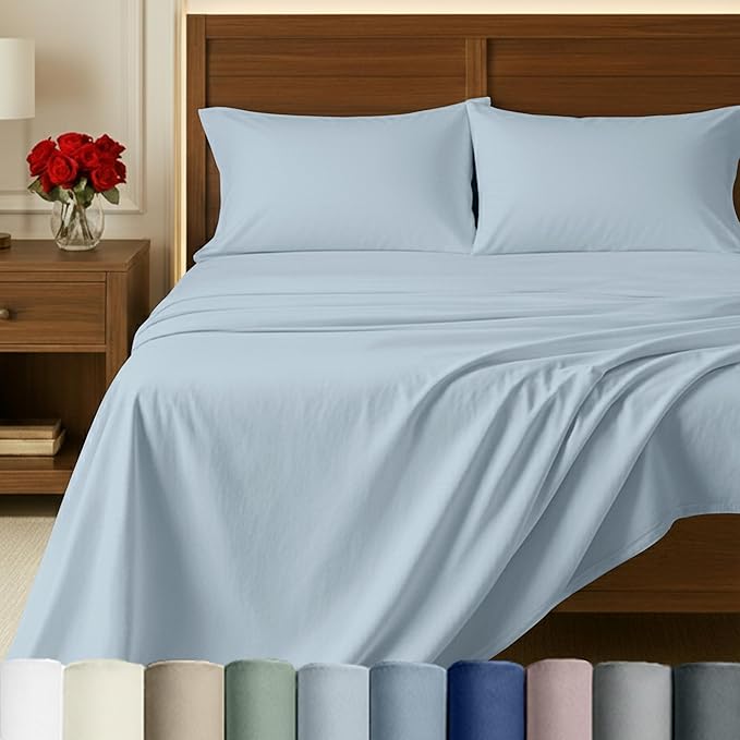 California Design Den 100% Egyptian Cotton Sheets Full Size Bed Set - Certified Authentic, Soft Sateen, Deep Pocket Bed Sheets with Gripper Elastic, Breathable and Durable Luxury Bedding - Light Blue