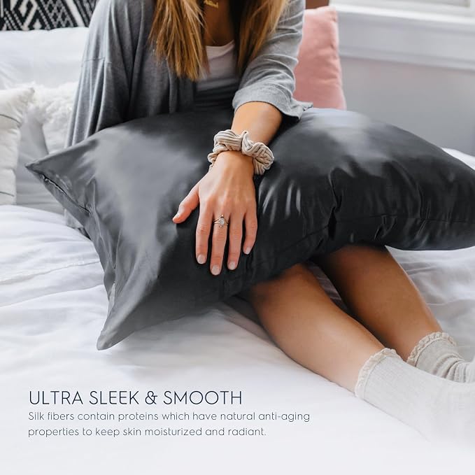 Tafts Pillow Cases - 22mm 100% Pure Mulberry 6A Silk Pillowcase for Hair & Skin with Zipper Closure, Cooling, Natural, Organic, Double Sided Silk Pillow Case (Midnight Black, Queen 20x30 1pc)