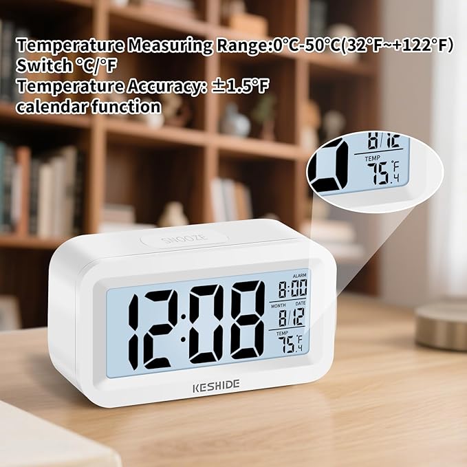 Travel Digital Alarm Clock,Battery Operated with Backlight, Indoor Temperature, Desk Small Clock,Snooze Model,12/24H Display for Bedrooms Heavy Sleepers Kids Travel Bathroom
