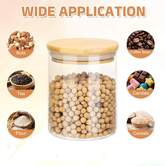 uxcell Glass Food Storage Jar 13.52oz Glass Canisters with Bamboo Airtight Wooden Lids Food Storage Container for Coffee Tea Sugar Candy Cookie Rice Flour Pasta Nuts Clear