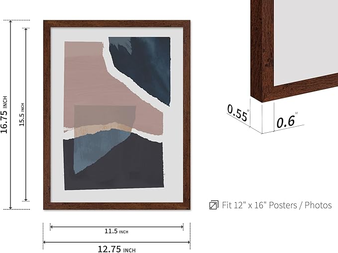 Monem Art Torn Paper Abstract Collage Print - Minimalist Scandinavian Art Poster - Wall Decor for Living Room, Bedroom or Office - 12x16 Brown Framed Wall Art by Mareike Bohmer
