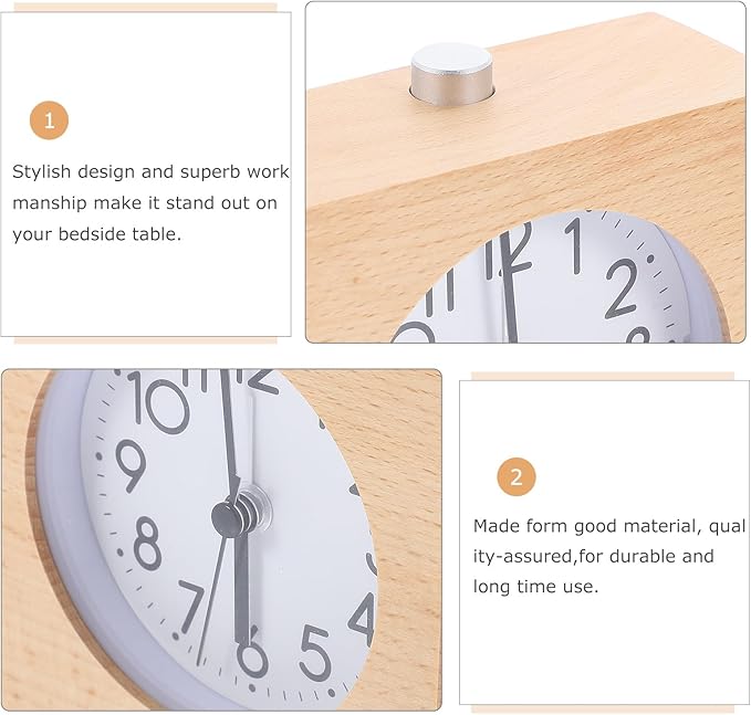 Luxshiny Wood Tabletop Alarm Clock Square Natural Wood Desktop Clock with Digital Display for Office and Household Use
