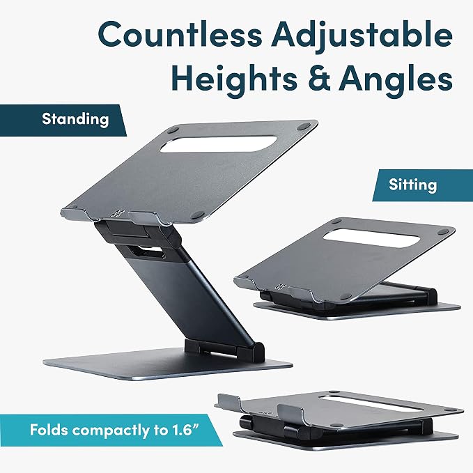 Lifelong Aluminum Adjustable Laptop Stand, Extra Tall 20" Riser, Grey | Ergonomic Portable Foldable Computer Stand, Fits 10-17” Laptops for Office Meetings, Teamwork & Desk Setup