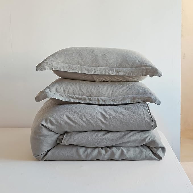 Simple&Opulence 100% Linen Duvet Cover Set 3pcs Basic Style Natural French Washed Flax Solid Color Soft Breathable Farmhouse Bedding with Button Closure - Ultimate Grey, King
