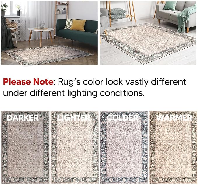 Keen Home Design 9x12 Rug - Machine Washable Area Rug with Non-Slip Backing, Ideal for Living Room, Dining Room, Bedroom - Vintage, Easy Clean, Durable, Low Pile - (9' x 12')