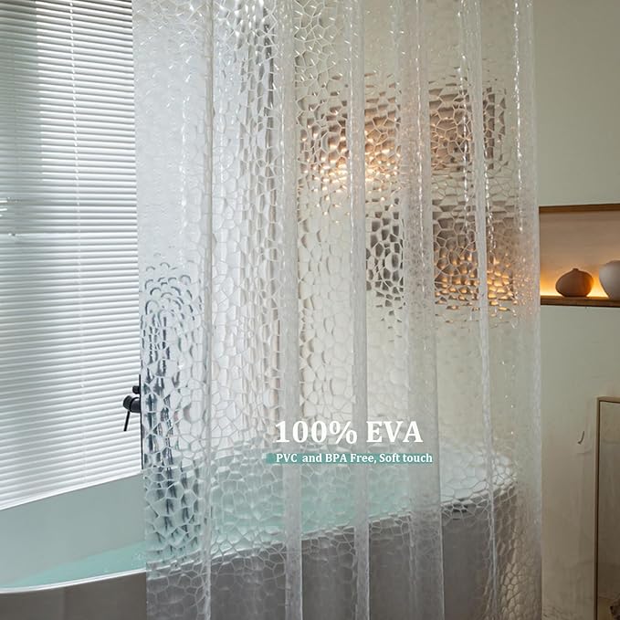 Clear Shower Curtain Liner 74 inch Long, EVA 7G Waterproof Plastic Shower Curtain Liner 72x74 inches with 3 Big Magnets, Water Cube, No Smell