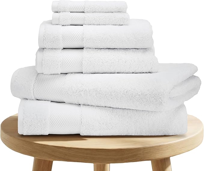 BIOWEAVES 100% Organic Cotton 700 GSM Plush 6-Piece Towel Set GOTS Certified, 2 Bath Towels, 2 Hand Towels & 2 Washcloths - White