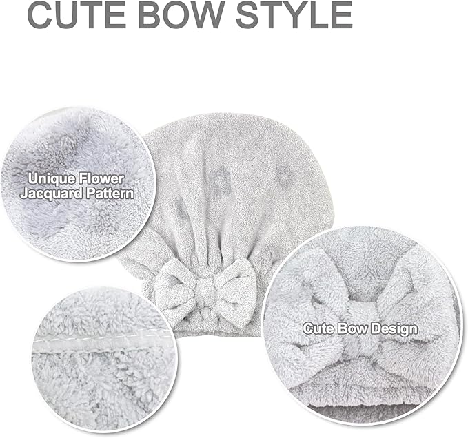 Jseng 3Packs Microfiber Hair Towel for Women - Quick-Drying, Super Absorbent Hair Wrap with Bow Design, Soft Hair Towel Turban for Curly Long Wet Hair