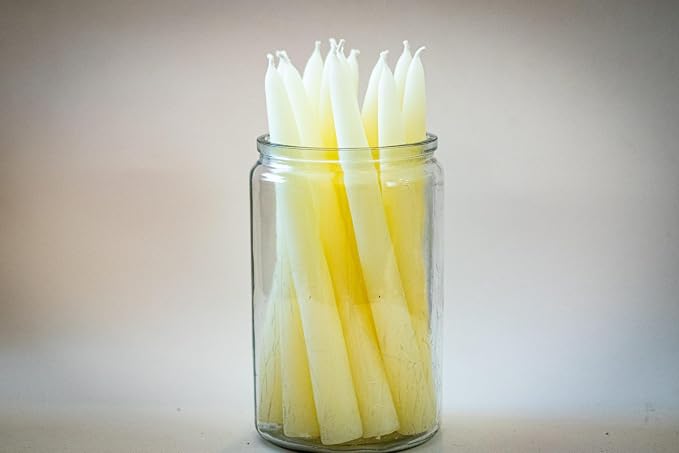 100% Pure Beeswax Taper Candles - All-Natural Handmade Decorative & Dipped Smokeless Unscented Candles for Christmas, Advent, and Hanukkah, Ivory White, 8.5 Inches, 24 Candle Set, by BeeTheLight