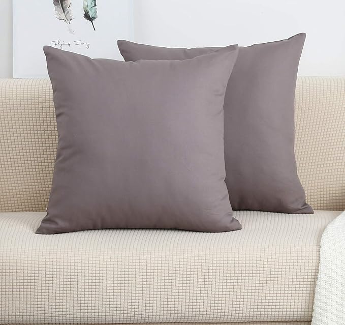 TangDepot 2-Pack Cotton Throw Pillow Covers 16x16 Taupe | 100% cotton, same-color zip, machine wash & air dry. For living room, bedroom, office, car. 42 colors, 508 sizes. Cover only.