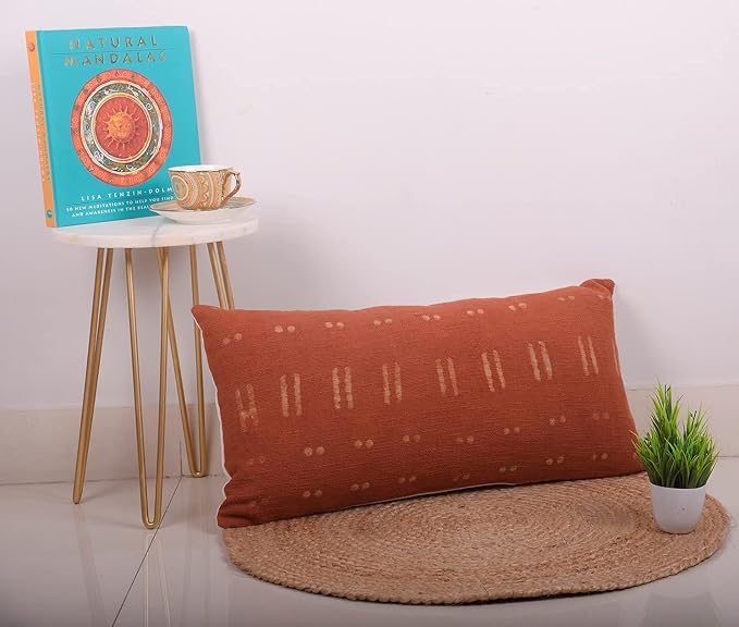Trade Star Decorative Throw Pillow Cover 100% Cotton Handloomed Pillow Case for Couch Sofa Bed Modern Farmhouse Pillowcase (Rust Blossom 12X24 INCHES)