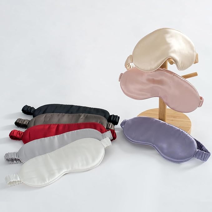 100% 22 Momme 6A Grade Double-Sided Pure Mulberry Silk Eye Mask Soft Breathable Sleep Blindfold with Elastic Headband for Men and Women Pack of 1 (Sliver)