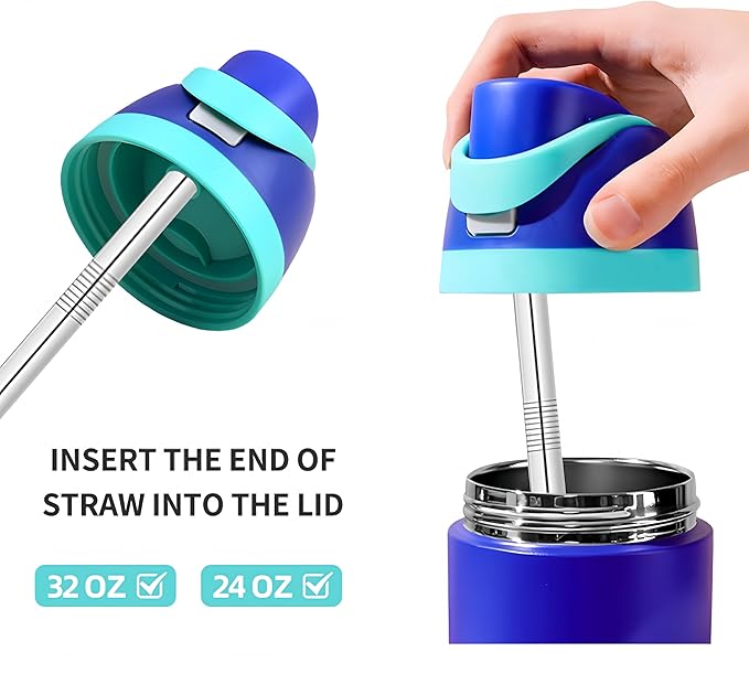 10 Pack of Reusable Stainless Steel Metal Straws,5 Straight 5 Bent L 8.3 inch D 0.39 inches Straws,With 2 cleaning brushes,Suitable for Owala Water Bottle 24 oz 32 oz,Drinking Mug,Glass Mug