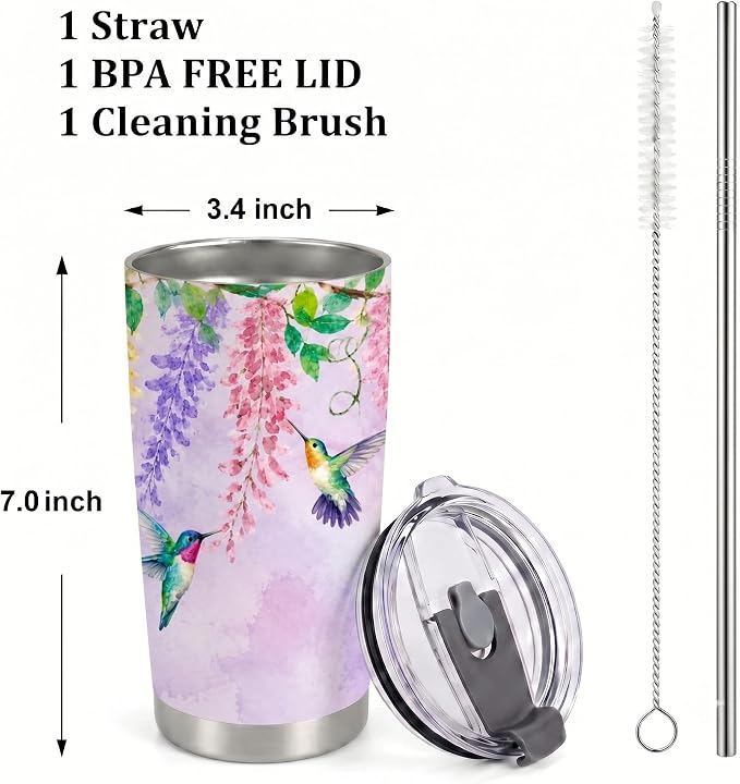 Cute Hummingbird Tumbler, 20oz Stainless Steel Coffee Tea Mug with Lid，Birthday Gifts for Mom Women Girls, Travel Cup for Christmas, Thanksgiving and Holiday
