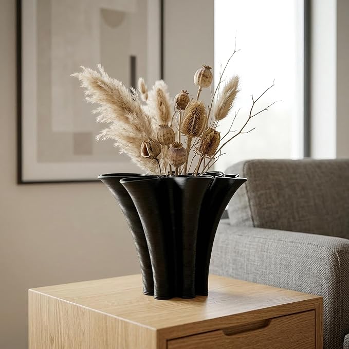 Black Ceramic Vase for Home Decor, Boho Artistic Irregular Shape Decorative Vase, Unique Modern Accent for Living Room Bedroom or Entryway
