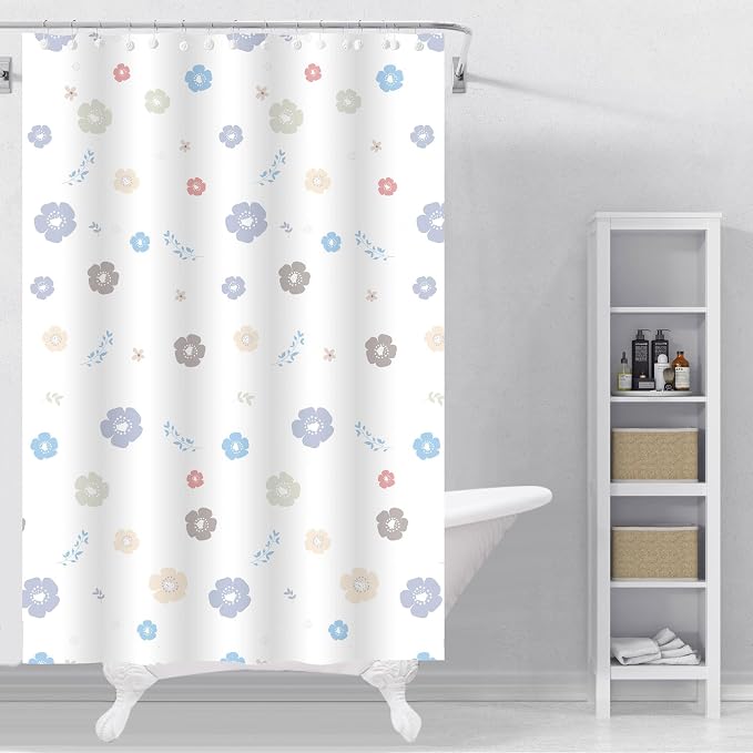Plastic Shower Liner - Premium EVA 5G Shower Curtain Liner with Rustproof Grommets and 3 Weighted Magnets, Waterproof Shower Curtains for Bathroom (Cute Flower, 72" x 72")