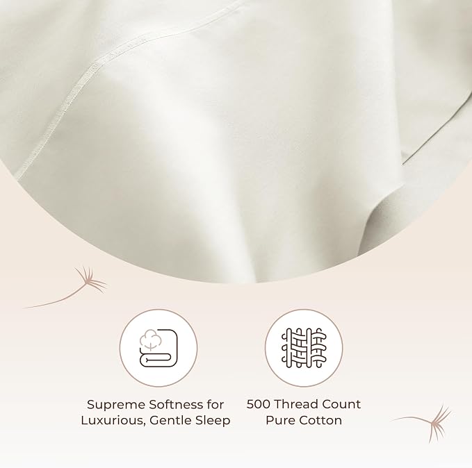 100% Organic Cotton Sheets Twin Size - GOTS Certified Organic Bed Sheets with Deep Pocket 500 Thread Count and Cozy Sateen Weave Gets Softer with Each Wash - Luxury 3 Piece Set (Natural, Twin)