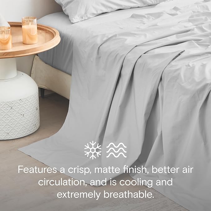 DOZ 100% GOTS Certified Organic Cotton Sheet Set, Crisp Percale Weave, Long Staple, Breathable, Matte Finish, Hotel Style, Durable, 4pc – 2 Pillowcases 1 Fitted 1 Flat (Dove, King)