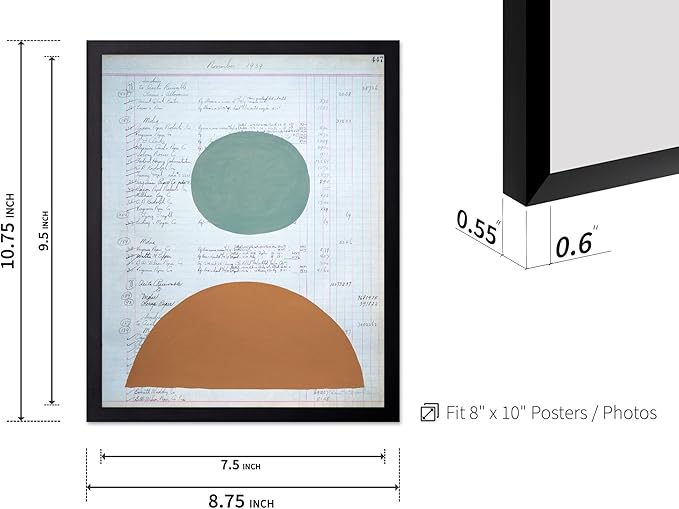 Monem Art Vintage Ledger Abstract Geometric Print - Modernist Teal and Ochre Art Poster - Wall Decor for Office, Living Room or Studio - 8x10 Black Framed Wall Art by Renee Stramel