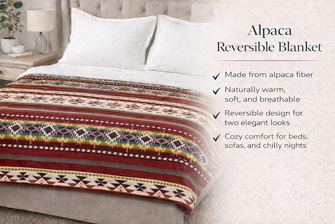 Alpaca Wool Blanket Queen 94x78 in | Ultra Soft, Non-Itchy & Breathable | Premium Alpaca Blanket | Warm, Hypoallergenic Natural Fiber | Handmade Luxury Throw for Bed or Sofa (Fire Red)