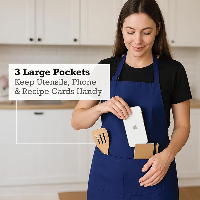 RAJRANG 100% Cotton Cooking Apron with 3 Pockets Kitchen Chef BBQ Adjustable Bib Aprons for Women Men