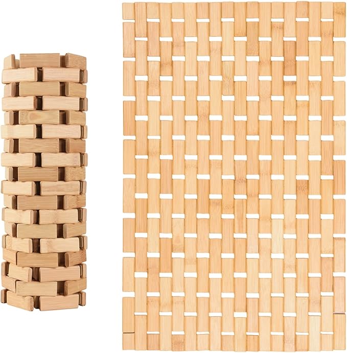 Basic Beyond Bamboo Bath Mat for Bathroom Floor - Quick Dry Wooden Bath Mat, Non-Slip Shower Mat Runner Rug for Indoor or Outdoor (15 x 27, Natural Color)