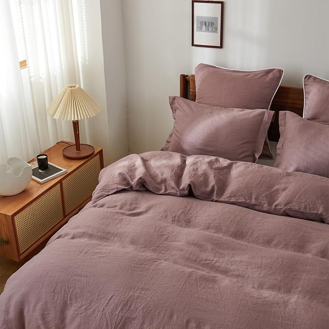 Simple&Opulence 100% Linen Duvet Cover Set, 3 PCS Natural French Flax Purple Duvet Cover King Size, Breathable Soft Comfy Linen Bedding Comforter Cover with 2 Pillowcases(Purple, 104"x92")