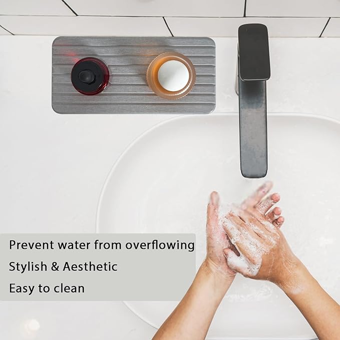 2-Pack Diatomite Soap Tray, Fast-Drying Water Absorbing Stone Tray for Bathroom & Kitchen Sink Counter, Anti-Skid Vanity Tray with Feet, Gray 8.3" x 4.0"