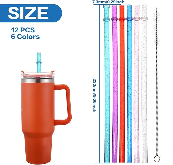 Straws for drinking, 12-Piece Translucent Tritan Straw Set – 23cm/9in Universal Tumbler Accessories with Cleaning Tools, Durable Food-Safe Plastic in Soft Gradient Tones
