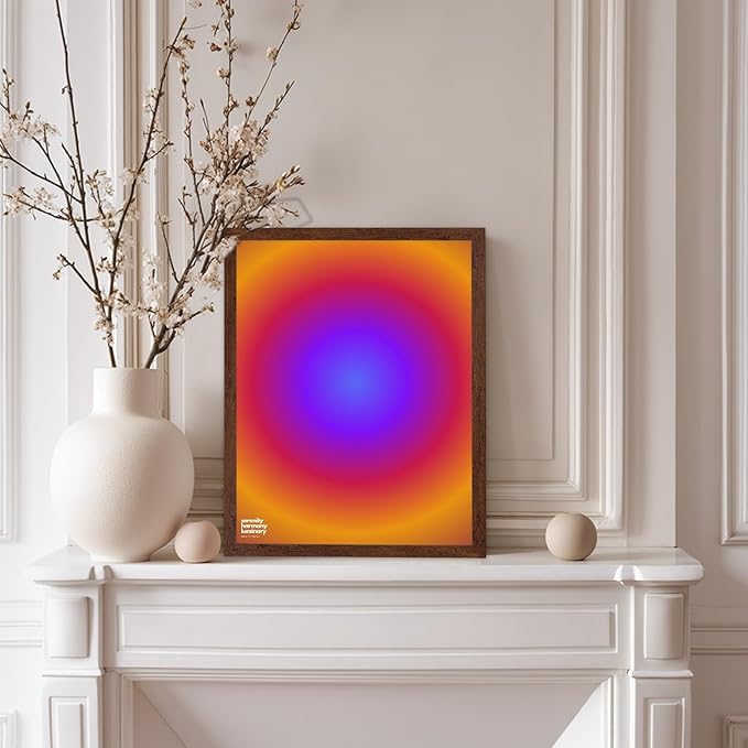 Monem Art Radiant Infinity Circle Gradient Print - Modern Abstract Color Field Poster - Wall Decor for Living Room, Bedroom or Office - 12x16 Brown Framed Wall Art by Rs Lab Studio