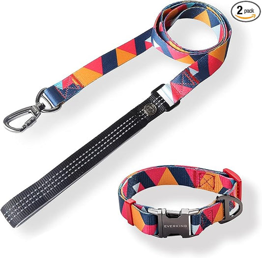 EVERKING Dog Collar & Leash Set for Everyday Walking | Matching adjustable collar and leash set with reflective handle and heavy-duty hardware for comfortable everyday dog walks.