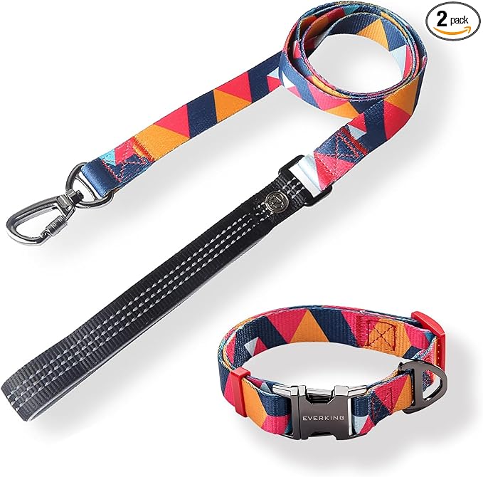 EVERKING Dog Collar & Leash Set for Everyday Walking | Matching adjustable collar and leash set with reflective handle and heavy-duty hardware for comfortable everyday dog walks.