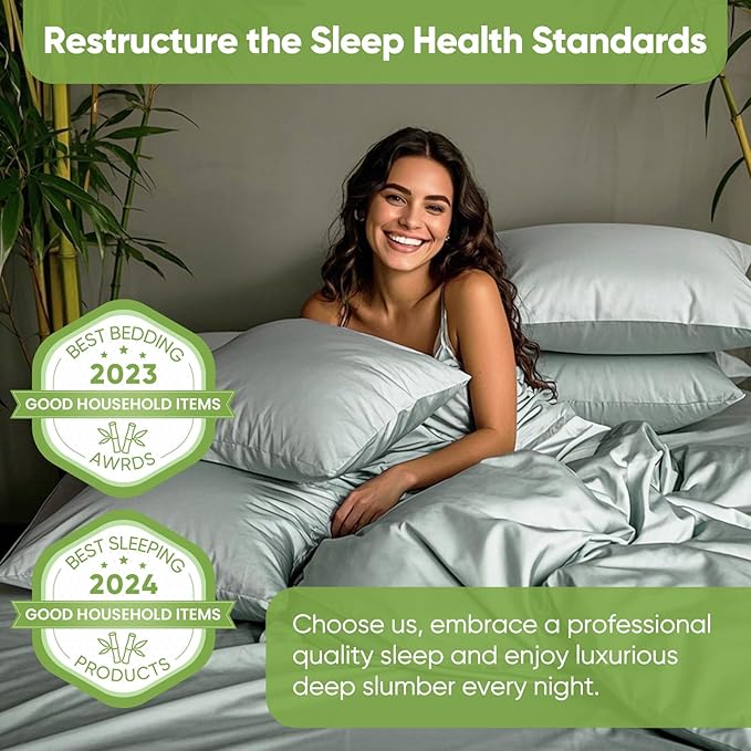 TWK Real 100% Viscose Derived from Bamboo Sheets Set Full Size for RV Camper, Cooling & Silky Soft for Hot Sleeper, Luxury with Breathable Fabric, 18" Deep Pocket with Corner Straps (Sea Glass, Full)