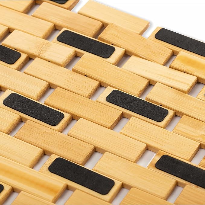 Bamboo Bath Mat with Anti Slip Pads,19.7x27.6 inches Bathroom Shower and Bathtub Floor Mats,Non Slip Water Proof Mat,Indoor Outdoor Use for Kitchen Bedroom Bathroom Toilet Pet Mat Floor Rug