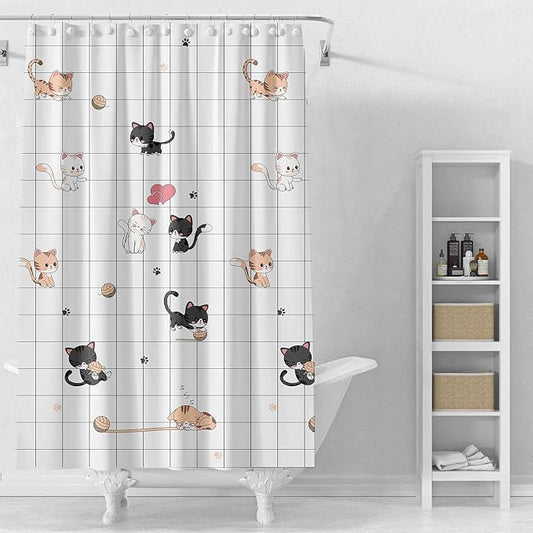 TIKABC Shower Curtain Liner, 4G PEVA Colorful Cat Shower Liner, Plastic Waterproof Shower Curtains, 72x72 inch with Grommet Holes 3 Magnetic Weights