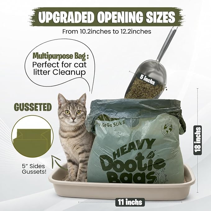 HEAVY Dootie Bags with EZ Tie Handles. Clean and Convenient for Pet Dog Poop, Cat Litter. Multi-Use. Great for Swivel Bin and Gogo Stik Scoopers. Made with Cornstarch. Strong, Leakproof and Very Large