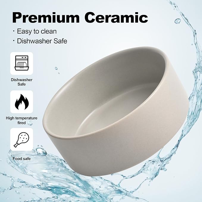 Kimdio Ceramic Dog Bowls with Wood Stand, 13.5OZ Pet Bowls Set of 2 for Medium Small Dogs and Cats - Non-Slip Base Cute Pet Food & Water Basic Bowls Glaze Matte-Grey
