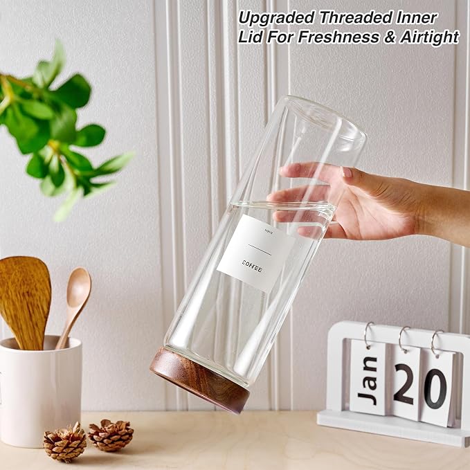 Glass Pasta Storage Containers with Sealing Bamboo Airtight Lid, 70oz Glass Jar with Lid Spaghetti Container Food Storage for Pasta, Noodles, Cereal