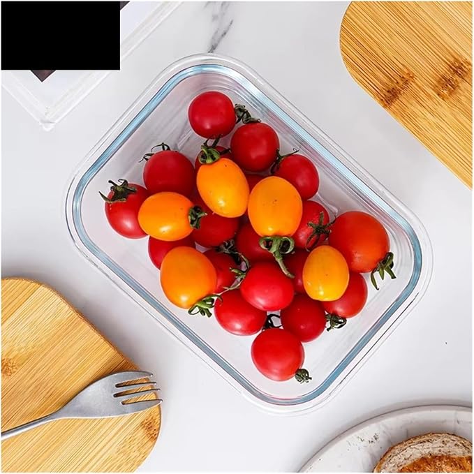 Glass Fresh-Keeping Box with Bamboo Lid - Microwave, Leakproof Food Storage Container for Office and Lunches