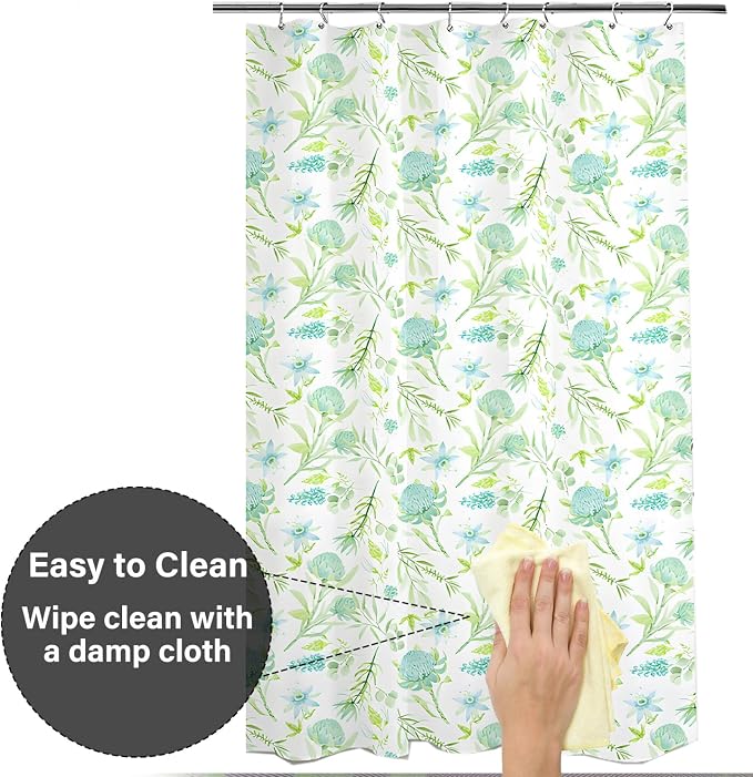 Plastic Shower Liner - Premium EVA 6G Shower Curtain Liner with Rustproof Grommets and 3 Weighted Magnets, Waterproof Shower Curtains for Bathroom (Green Daisy, 72" x 72")
