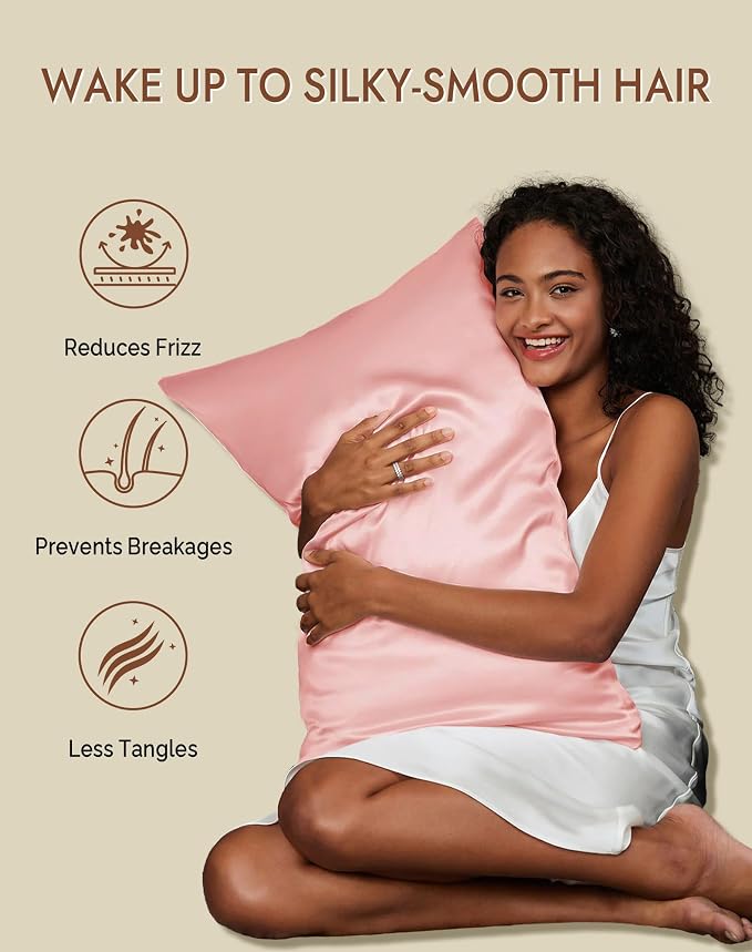 SilkSilky 100% Mulberry Silk Pillowcase - Pure 22 Momme High-Grade 6A Fibers for Hair & Skin, Hidden Zipper, Natural, Organic, Breathable & Cooling Pillow Case (Standard 20''x26'', Pink)