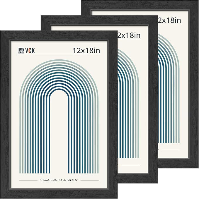 VCK 12x18 Frame Set of 3, black Wood Frames, Gallery Wall Decor Photo Frames for Wall Mounting Horizontally or Vertically
