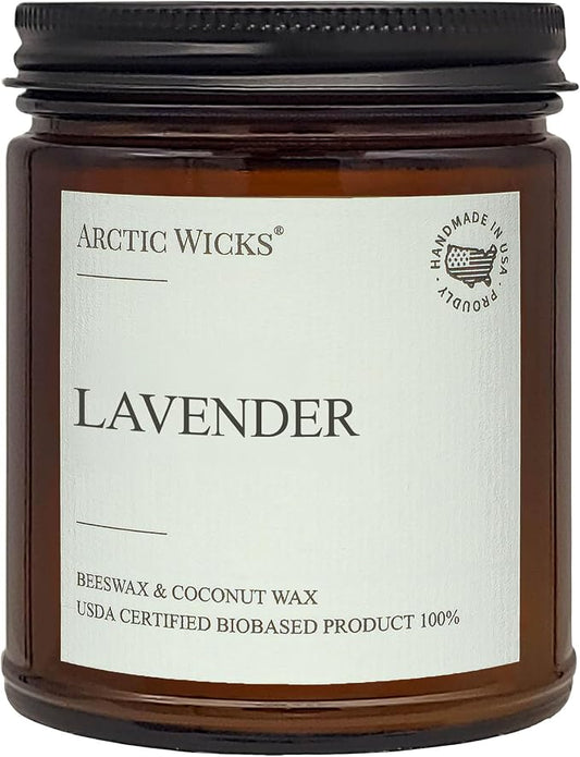 Arctic Wicks Scented Coconut Beeswax Candles | Coconut Beeswax Non Toxic Candle 9oz Amber | Farmhouse Candles Non-Toxic Clean Burn 100% USDA Certified Biobased (Lavender)