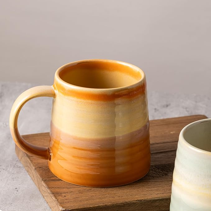 15.5 Oz Large Reactive Glaze Ceramic Mug, Heavy Weighted Stoneware Coffee Cup, Wide Base, Thick Wall Big Tea Cup with Custom Package Box, Microwave & Dishwasher Safe (Orange)