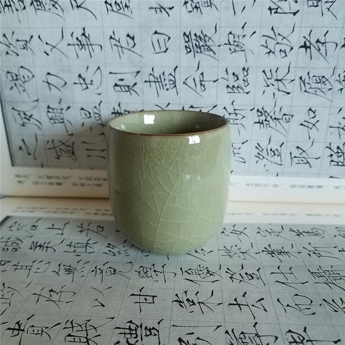 TeaCups 5-Ounce Japanese Style Coffee Cup Glazed-Cracked Porcelain Mugs Beer Handmade Celadon(1, Yellow Cracking)