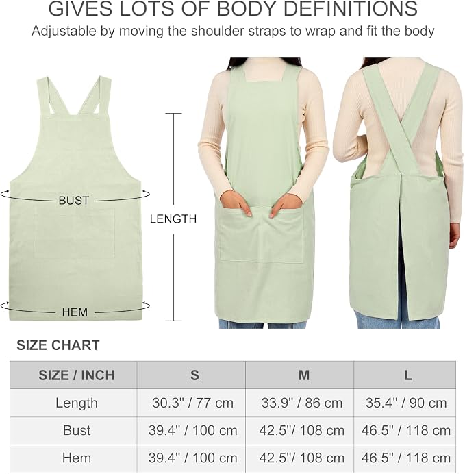 ELEZAY Aprons for Women with Pockets Plus Size Comfort Cross Back No Tie Cotton Linen Apron Pinafore