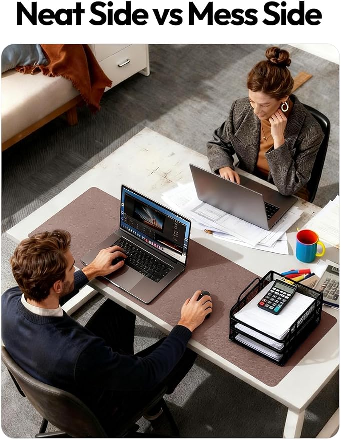 YSAGi Leather Desk Protector, Office Mat, Large Mouse Mat, Non-Slip PU Leather Blotter, Laptop Desk Mat, Waterproof Writing Pad for Office and Home(Chocolate, 63" x 24")